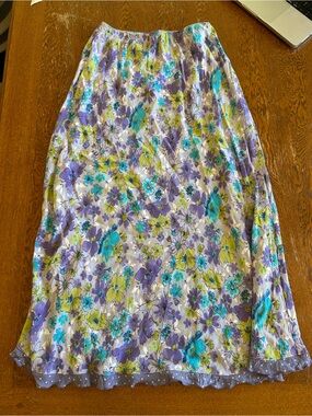 Women's Floral Maxi Skirt in Lavender, Teal & Green